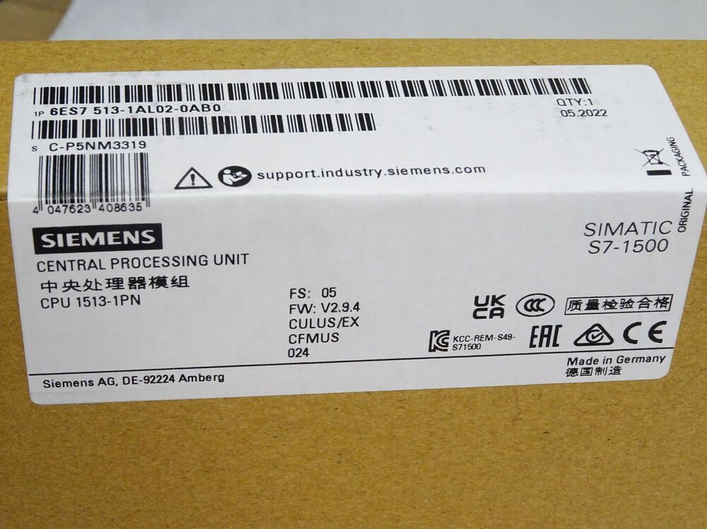 New Siemens 6ES7513-1AL02-0AB0 6ES75131AL020AB0 SIMATIC S7-1500 CPU 1513-1 PN