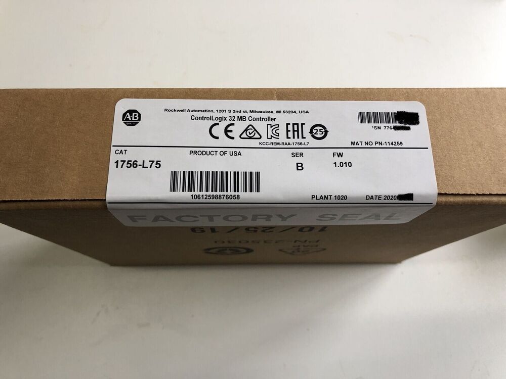 New Sealed AB 1756-L75 Series B Control Logix5575 Controller PLC 32MB Processor DHL / UPS / FedEx