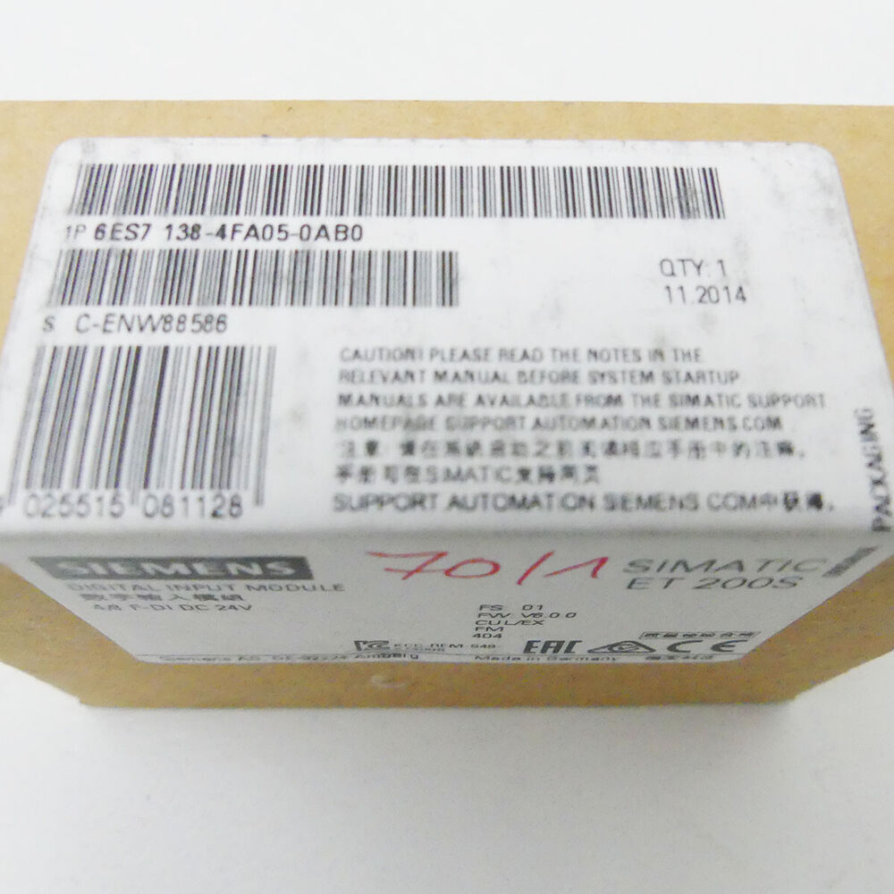 SIEMENS 6ES7 138-4FA05-0AB0 6ES7138-4FA05-0AB0 Digital Input FS:01 -sealed-- Fedex / DHL