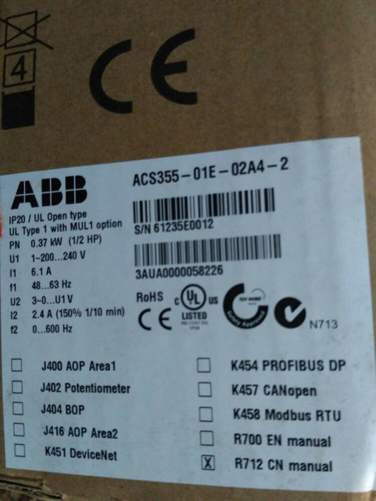 ABB Inverter ACS355-01E-02A4-2 FREE EXPEDITED SHIPPING NEW DHL / UPS / FedEx