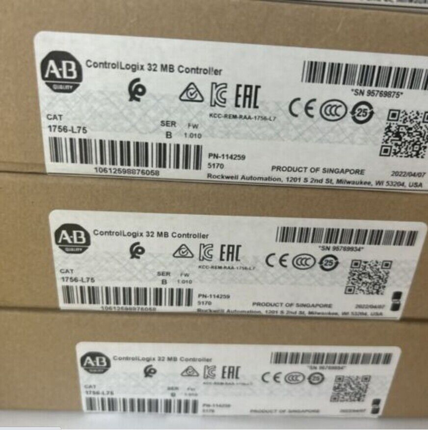 New Sealed AB 1756-L75 Series B Control Logix5575 Controller PLC 32MB Processor DHL / UPS / FedEx