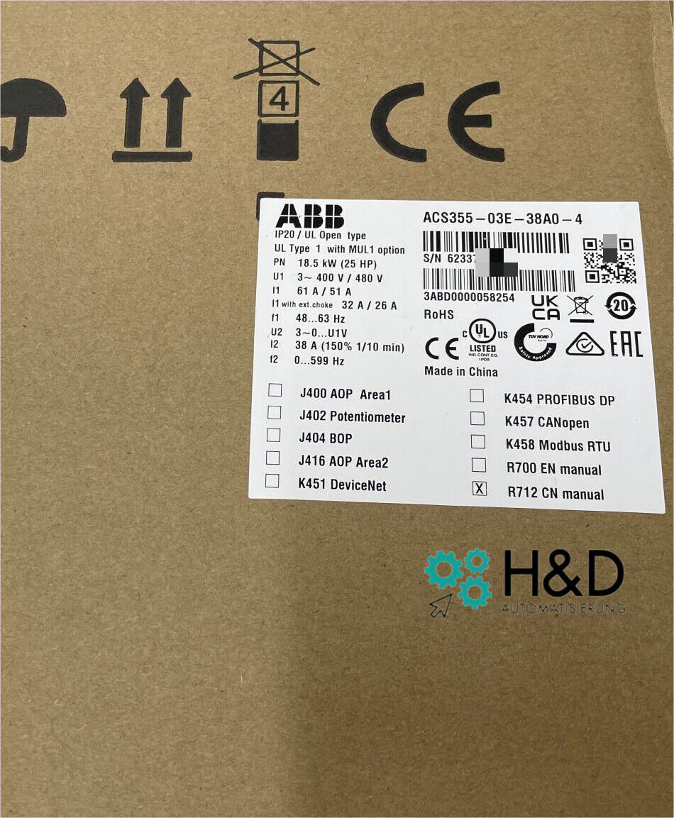 ACS355-03E-38A0-4 ABB Inverter Pn 18.5kW,12n 38A IP20 【New and Sealed】-