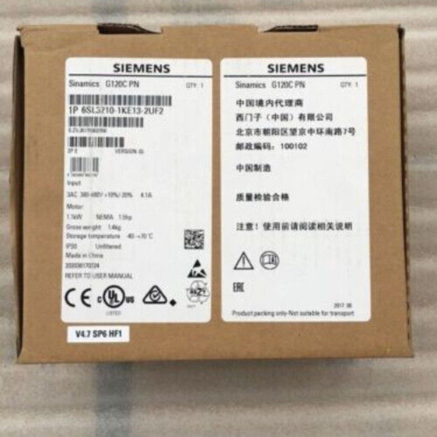 New Siemens 6SL3 210-1KE13-2UF2 6SL3210-1KE13-2UF2 G120C RATED POWER 1,1KW