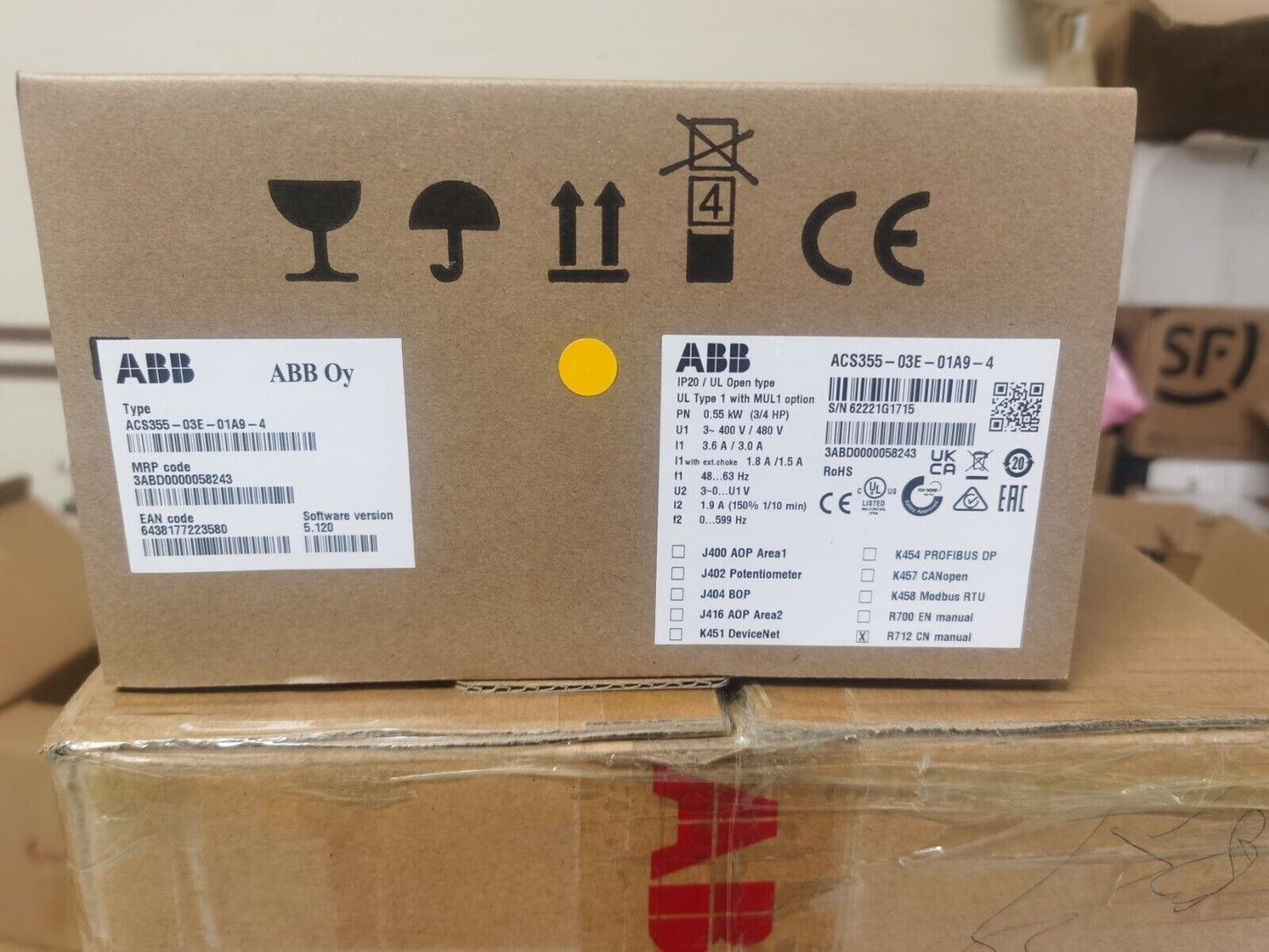 1PC New ABB ACS355-03E-01A9-4 380V 0.55KW Frequency Converter Brand