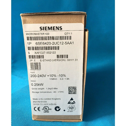 New Siemens 6SE6420-2UC12-5AA1 6SE64202UC125AA1 MICROMASTER420 without filter