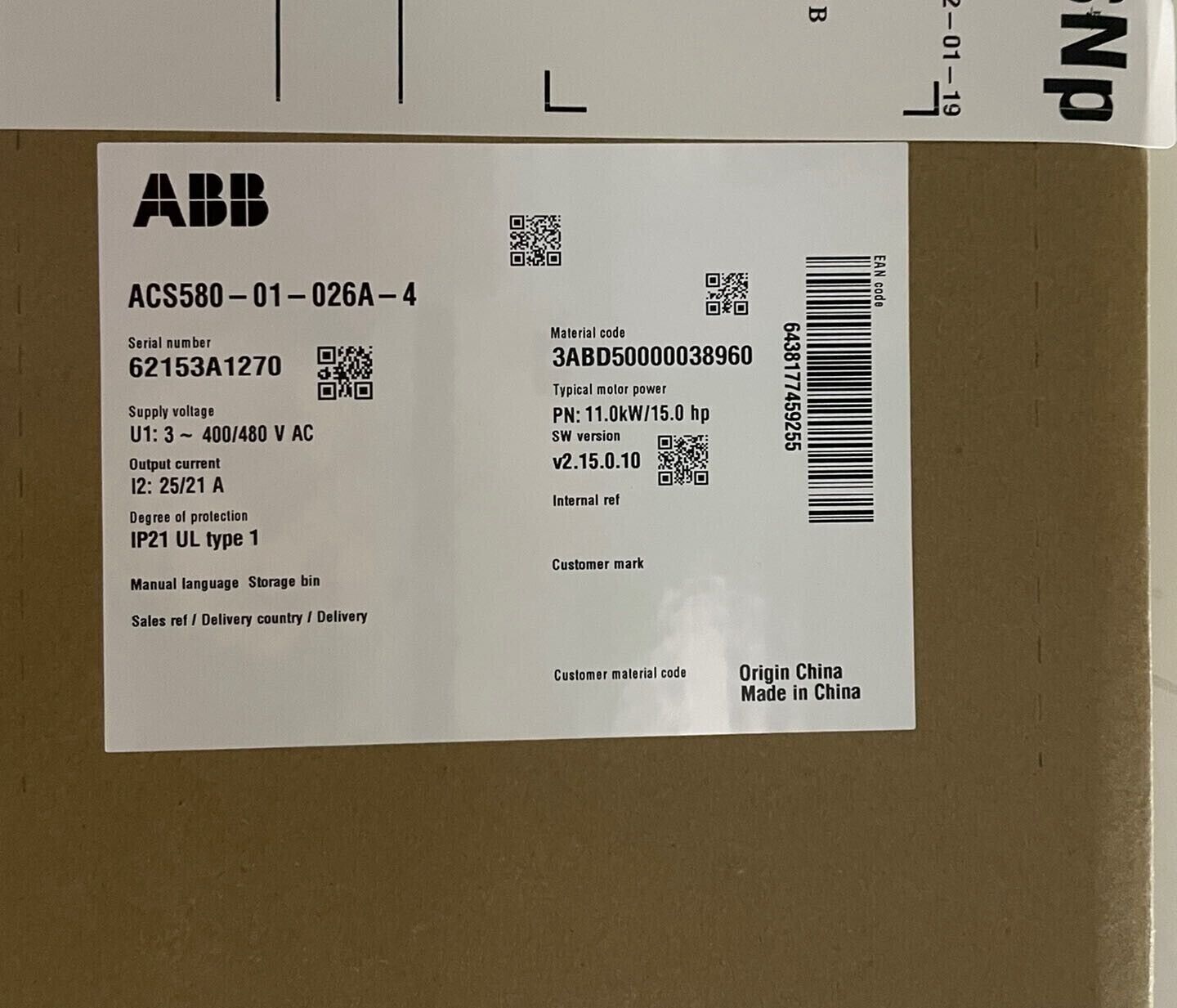 ACS580-01-026A-4 brand new ABB Frequency converters ，ACS58001026A4，fast shipping