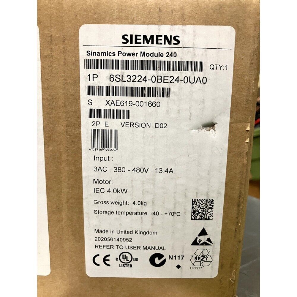 New Siemens 6SL3 224-0BE24-0UA0 6SL3224-0BE24-0UA0 G120 PM 240 Power Module