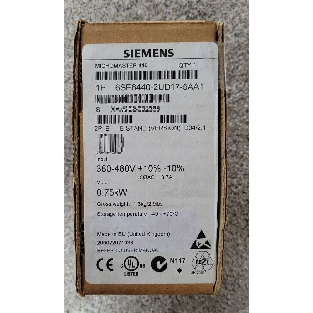 New Siemens 6SE6440-2UD17-5AA1 6SE6 440-2UD17-5AA1 MICROMASTER440 without filter