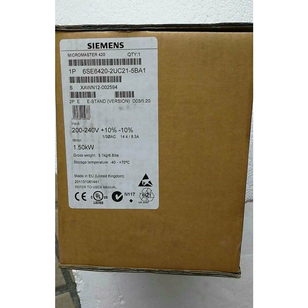 New Siemens 6SE6420-2UC21-5BA1 6SE64202UC215BA1 MICROMASTER420 without filter