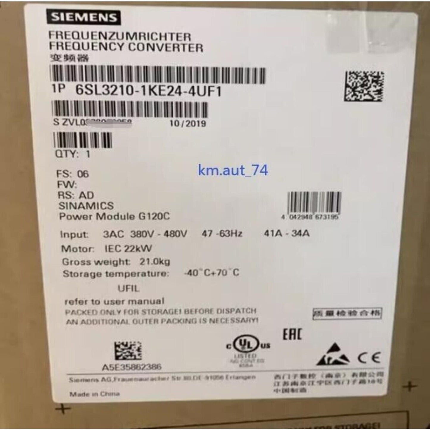 New Siemens SINAMICS G120C 22KW inverter 6SL3210-1KE24-4UF1 6SL3 210-1KE24-4UF1