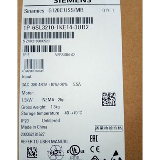 New Siemens 6SL3210-1KE14-3UB2 6SL3 210-1KE14-3UB2 G120C RATED POWER 1,5KW