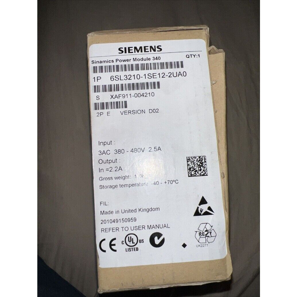 New Siemens converter Power Module PM340 6SL3210-1SE12-2UA0 6SL3 210-1SE12-2UA0