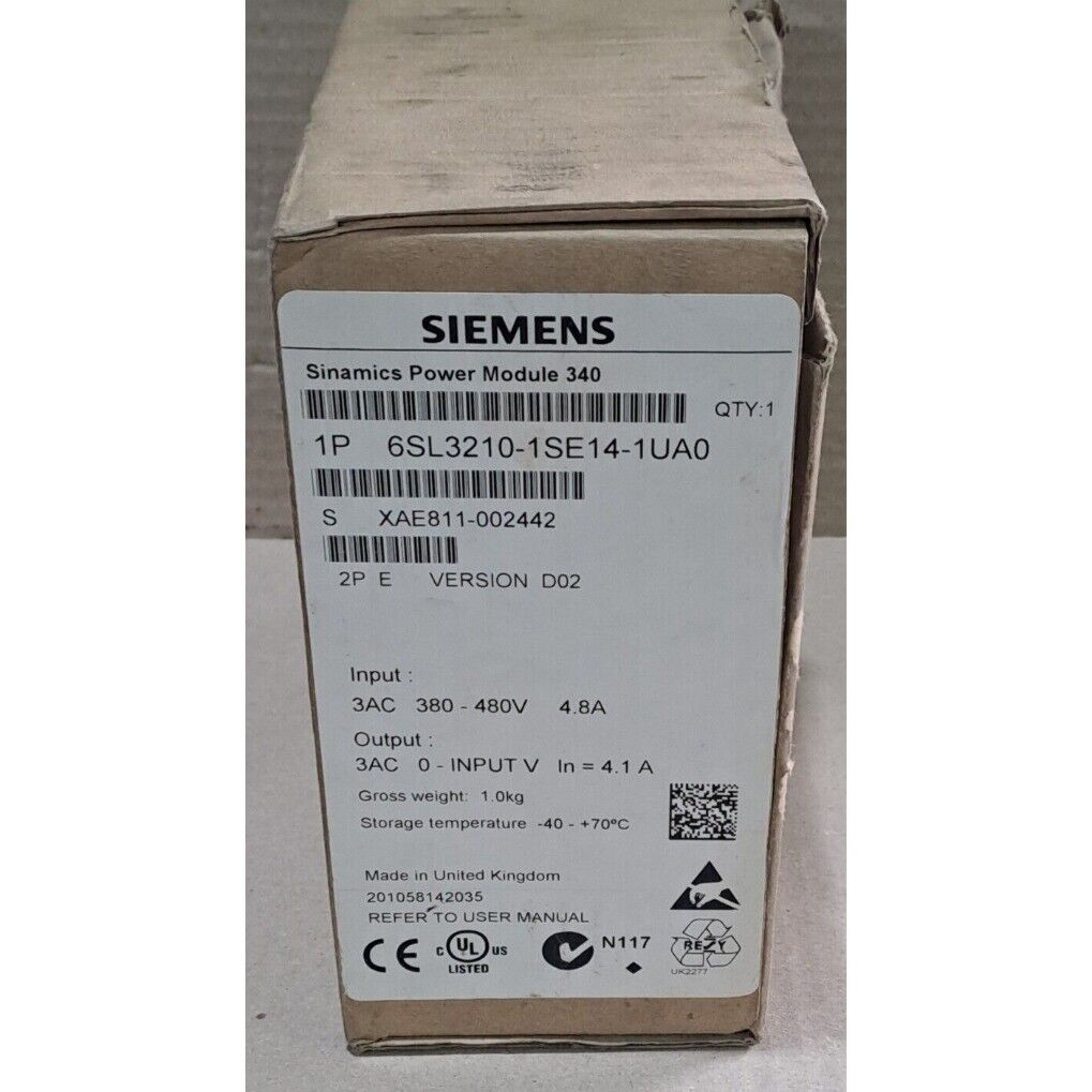 New Siemens converter Power Module PM340 6SL3210-1SE14-1UA0 6SL3 210-1SE14-1UA0