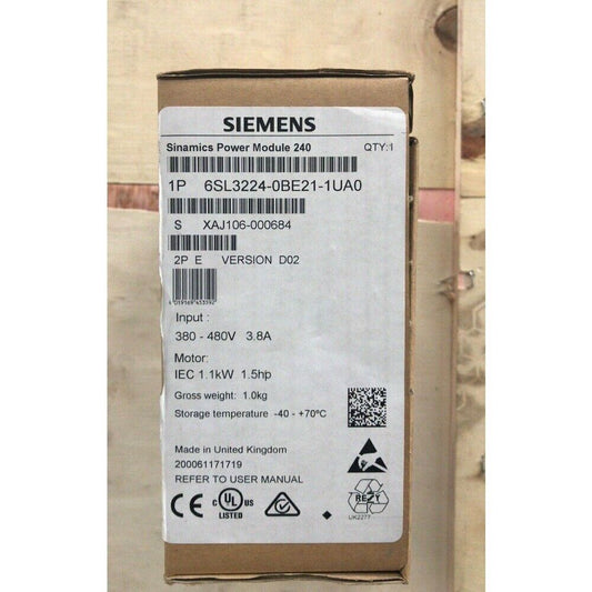 New Siemens G120 PM 240 Power Module 6SL3224-0BE21-1UA0 6SL3 224-0BE21-1UA0