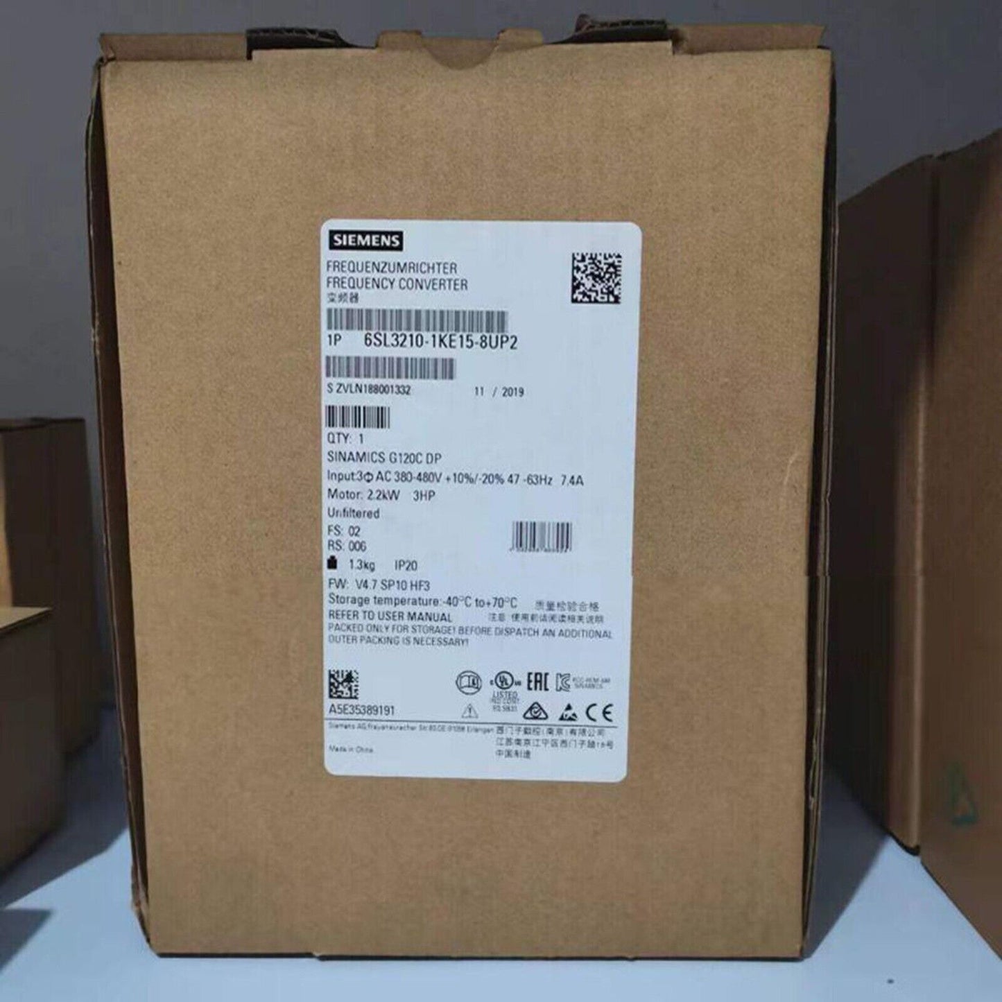 New Siemens 6SL3210-1KE15-8UP2 6SL32101KE158UP2 G120C RATED POWER 2,2KW