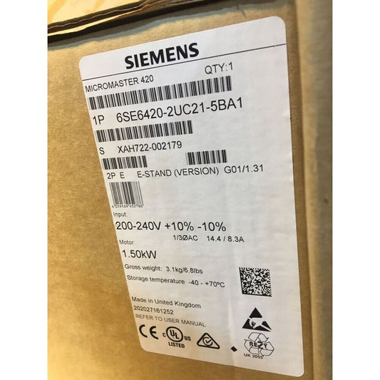 New Siemens 6SE6 420-2UC21-5BA1 6SE6420-2UC21-5BA1 MICROMASTER420 without filter