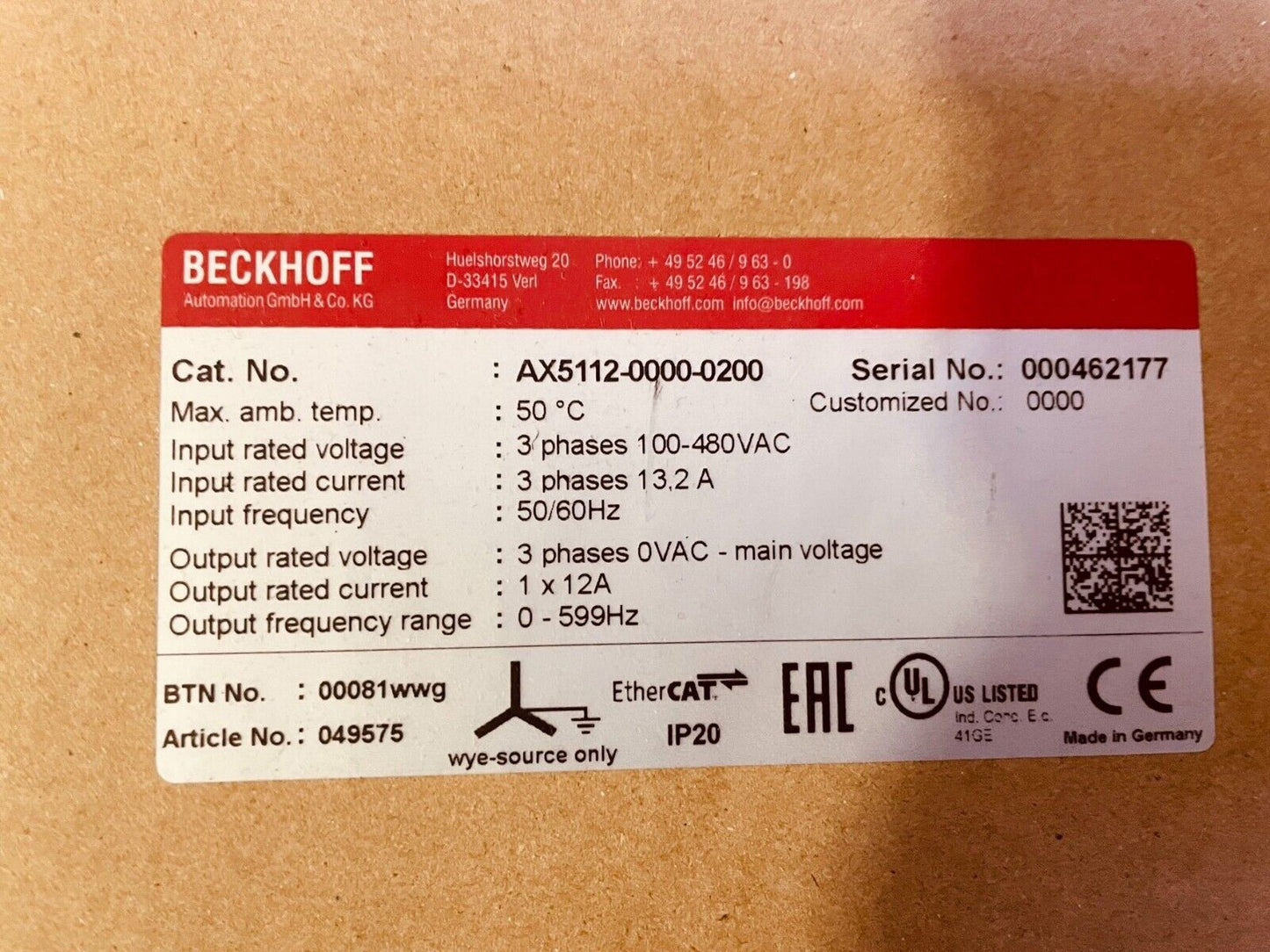 1PC NEW BECKHOFF AX5112-0000-0200 Servo Driver AX511200000200 EXPEDITED SHIPPING DHL / UPS / FedEx