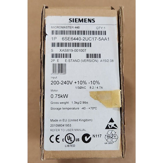 New Siemens MICROMASTER440 without filter 6SE6440-2UC17-5AA1 6SE6 440-2UC17-5AA1