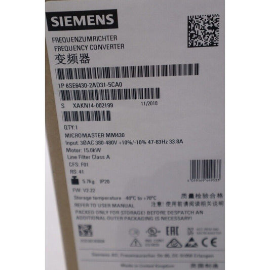 New Siemens 6SE6430-2AD31-5CA0 6SE6 430-2AD31-5CA0 MICROMASTER430 without filter