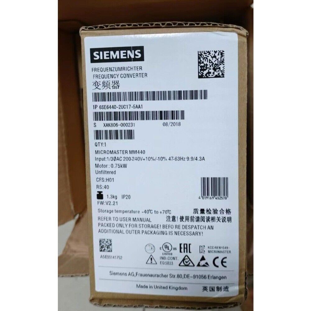 New Siemens 6SE6 440-2UC17-5AA1 6SE6440-2UC17-5AA1 MICROMASTER440 without filter