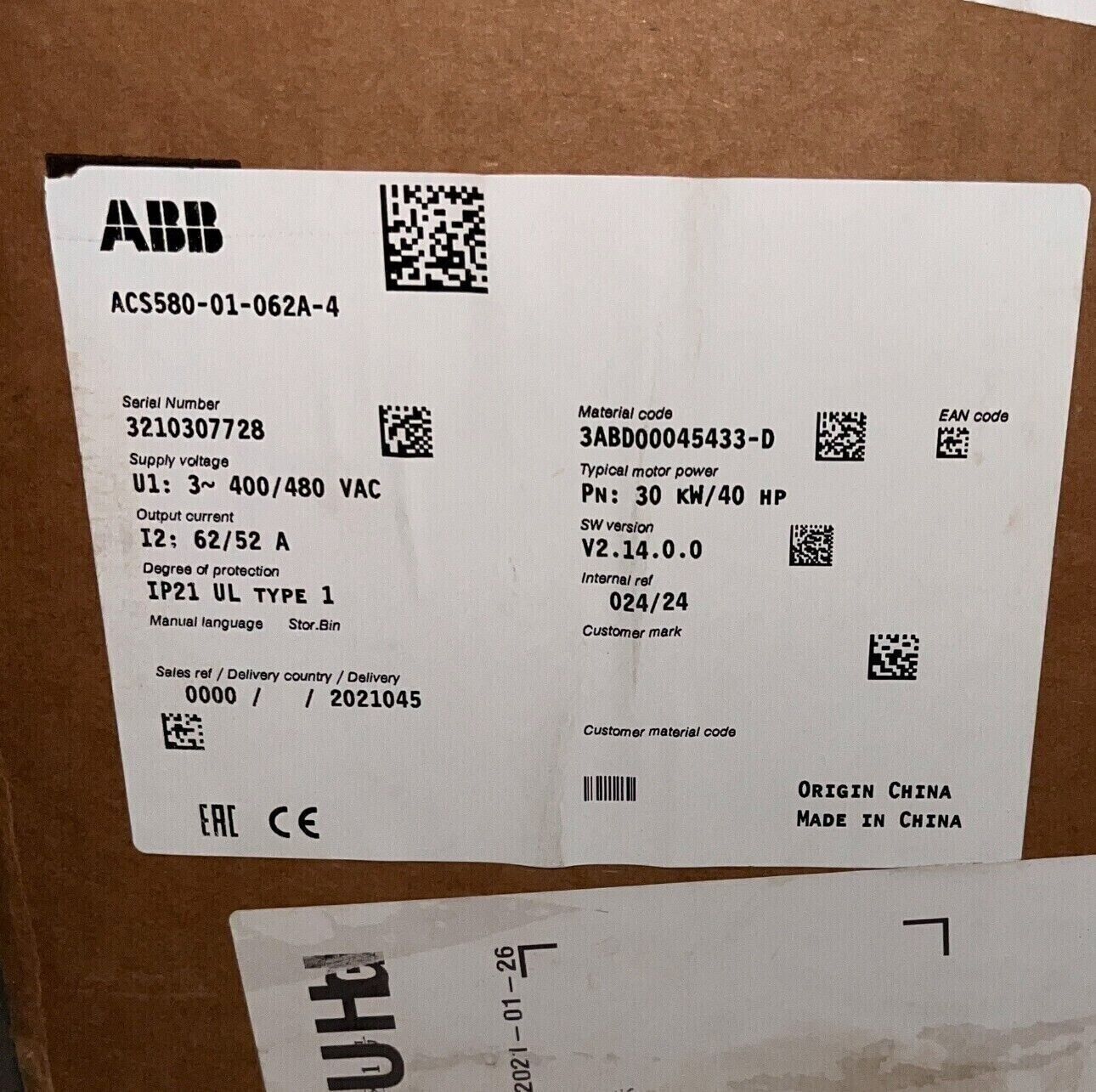 ACS580-01-062A-4 brand new ABB Frequency converters ，ACS58001062A4，fast shipping