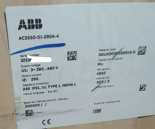 ACS550-01-290A-4 Brand new ABB frequency converter Via FedEx or DHL